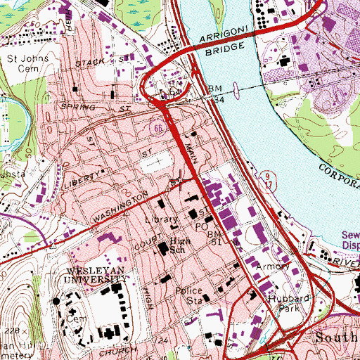 Topographic Map of Oddfellows Playhouse Youth Theater, CT