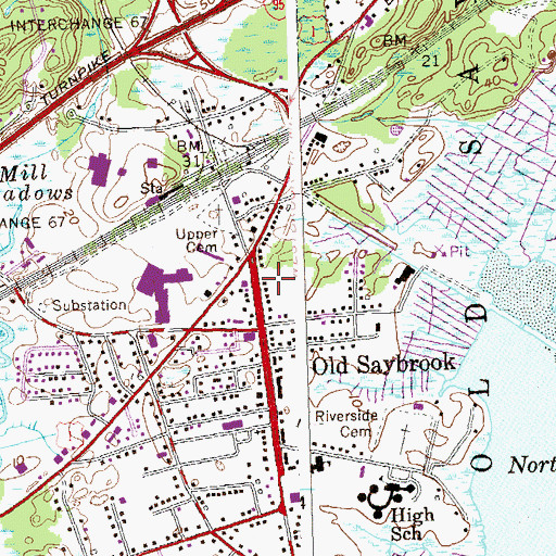 Topographic Map of Old Saybrook Post Office, CT
