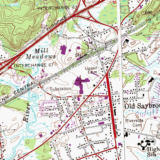 Topographic Map of Old Saybrook Shopping Center, CT