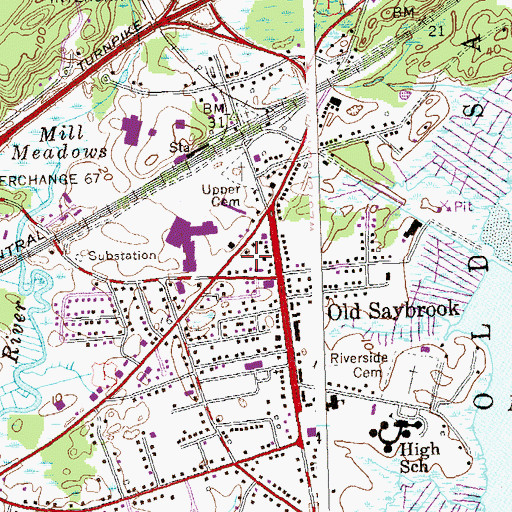 Topographic Map of Old Saybrook South Green, CT