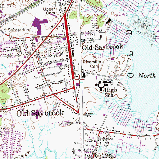 Topographic Map of Old Saybrook Town Green, CT