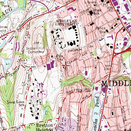 Topographic Map of Pine Street Gospel Chapel, CT