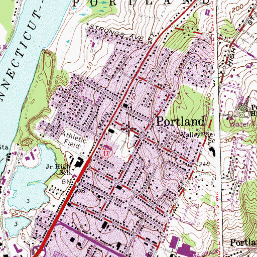 Topographic Map of Portland Church, CT
