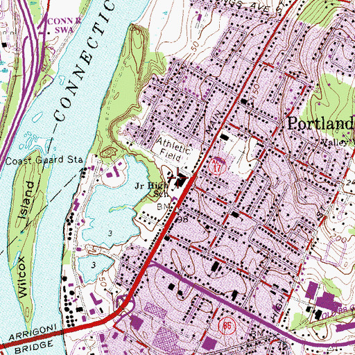 Topographic Map of Portland Middle School, CT