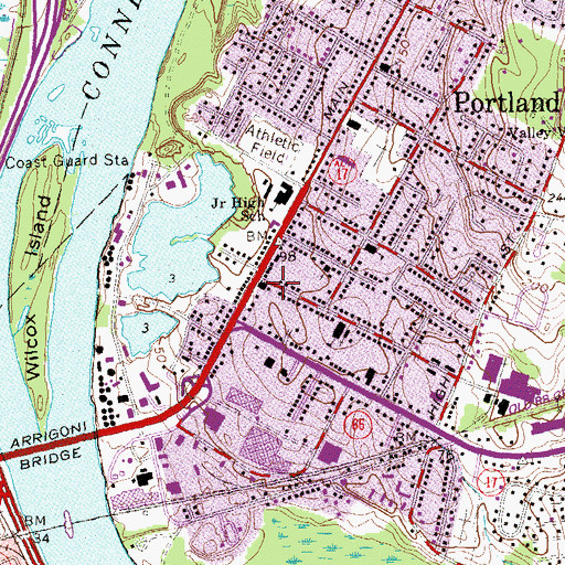 Topographic Map of Portland Public Library, CT