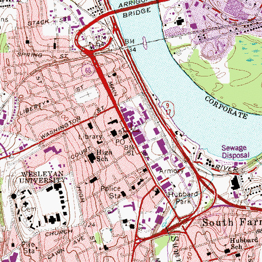 Topographic Map of Riverview Center Shopping Center, CT