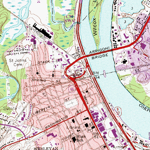 Topographic Map of Saint John School, CT