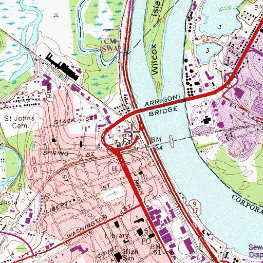 Topographic Map of Saint Johns Church, CT