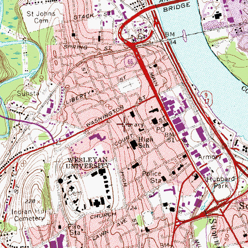Topographic Map of Saint Sebastian Roman Catholic Church, CT