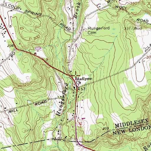 Topographic Map of Tiffany Hill Corner, CT