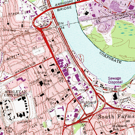Topographic Map of Washington Plaza Shopping Center, CT