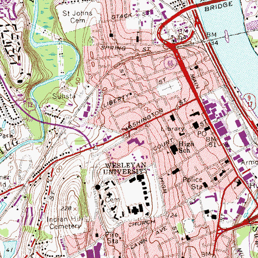 Topographic Map of Washington Street Historic District, CT