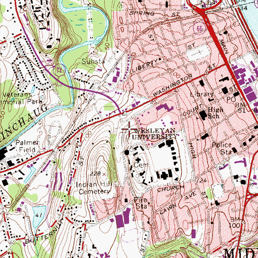 Topographic Map of Washington Street Cemetery, CT