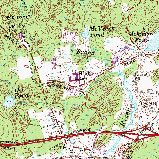 Topographic Map of Westbrook High School, CT