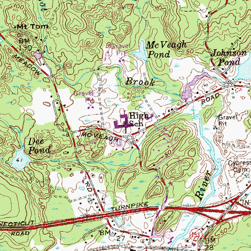 Topographic Map of Westbrook Middle School, CT