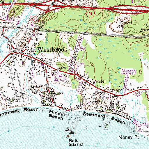 Topographic Map of Westbrook Post Office, CT