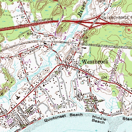 Topographic Map of Westbrook Town Hall, CT