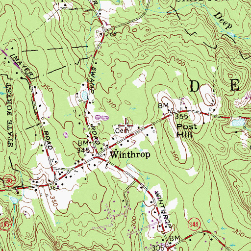 Topographic Map of Winthrop Cemetery, CT