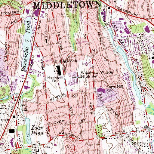 Topographic Map of Woodrow Wilson Middle School, CT