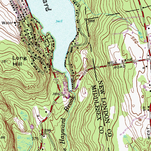 Topographic Map of Haywardville, CT