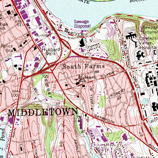 Topographic Map of Middletown Post Office, CT