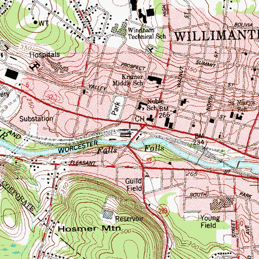 Topographic Map of Bridge Street Plaza Shopping Center, CT