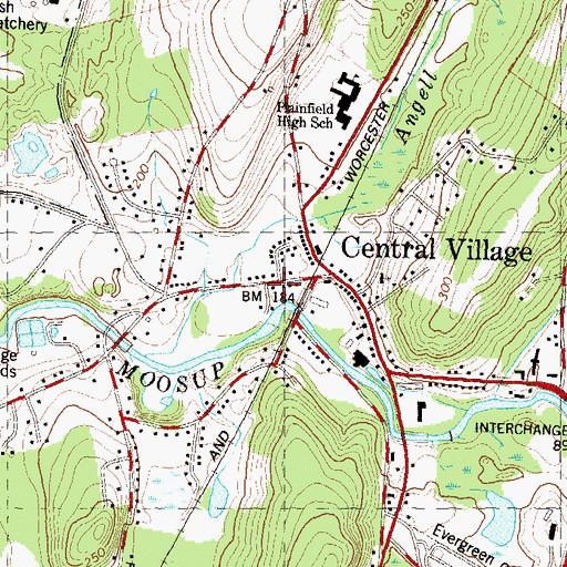 Topographic Map of Central Village Post Office, CT
