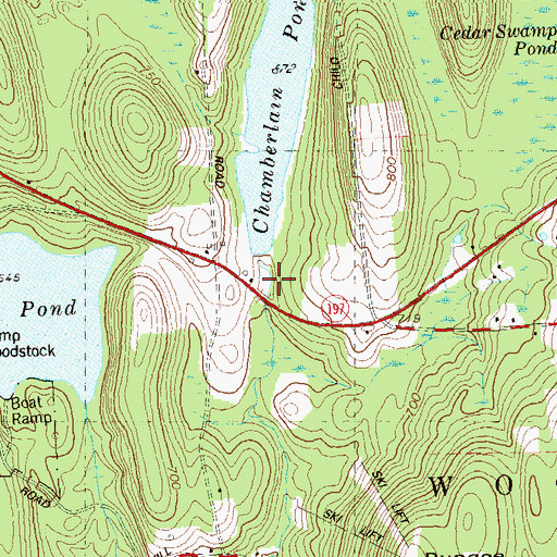 Topographic Map of Chamberlain Lake Campground, CT