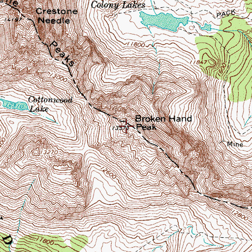 Topographic Map of Broken Hand Peak, CO