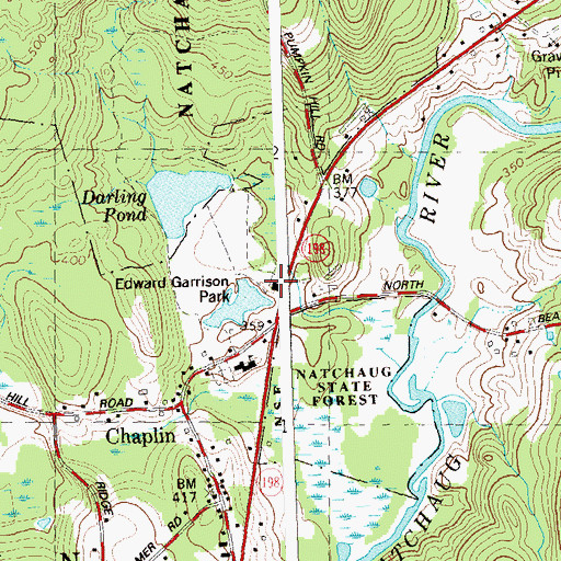 Topographic Map of Chaplin Town Hall, CT