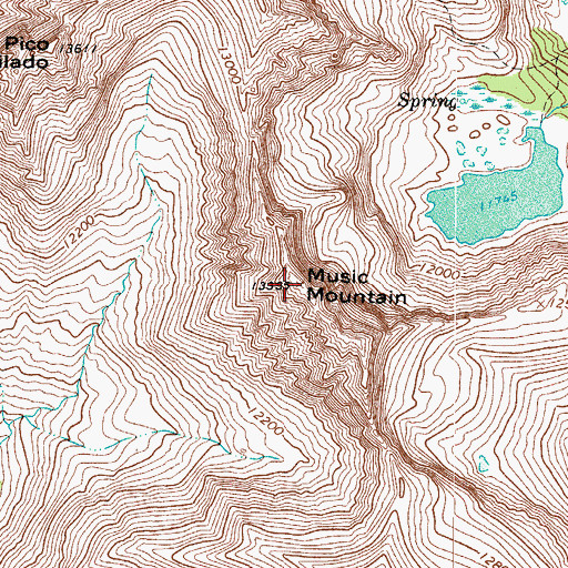 Topographic Map of Music Mountain, CO