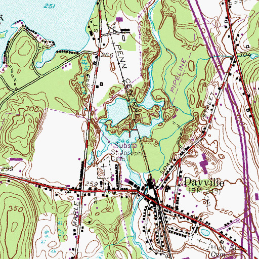 Topographic Map of Dayville Pond, CT