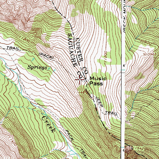 Topographic Map of Music Pass, CO