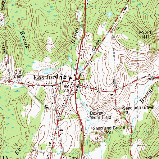 Topographic Map of Eastford Post Office, CT