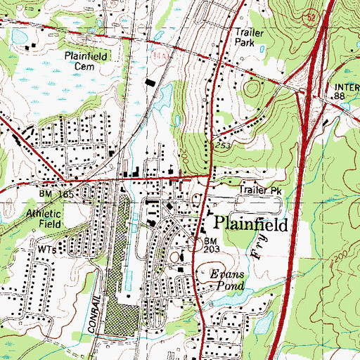 Topographic Map of First Congregational Church of Plainfield, CT