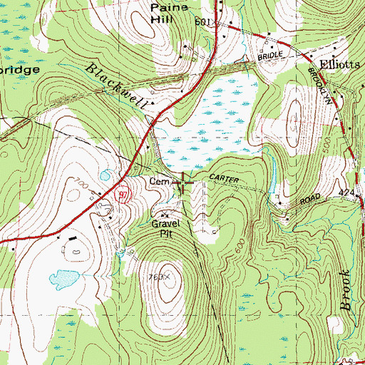 Topographic Map of Grow Cemetery, CT