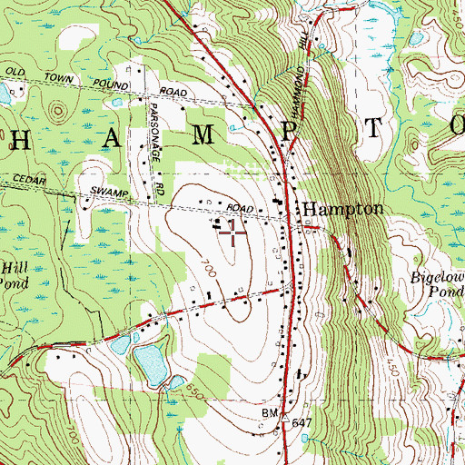 Topographic Map of Hampton Hill, CT
