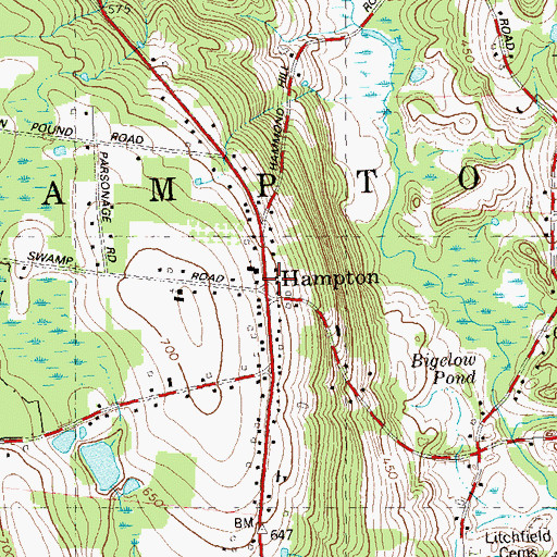 Topographic Map of Hampton Hill Historic District, CT