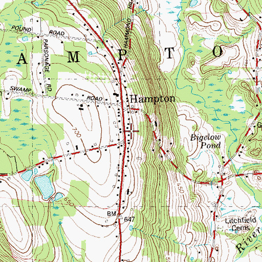 Topographic Map of Hampton Post Office, CT