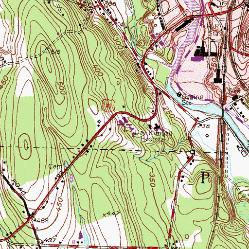 Topographic Map of John Dempsey Regional Center, CT