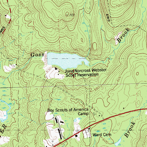 Topographic Map of June Norcross Webster Scout Reservation, CT