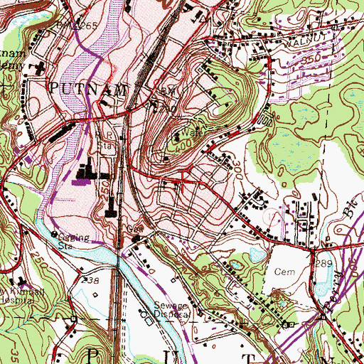Topographic Map of Methodist Church of Putnam, CT