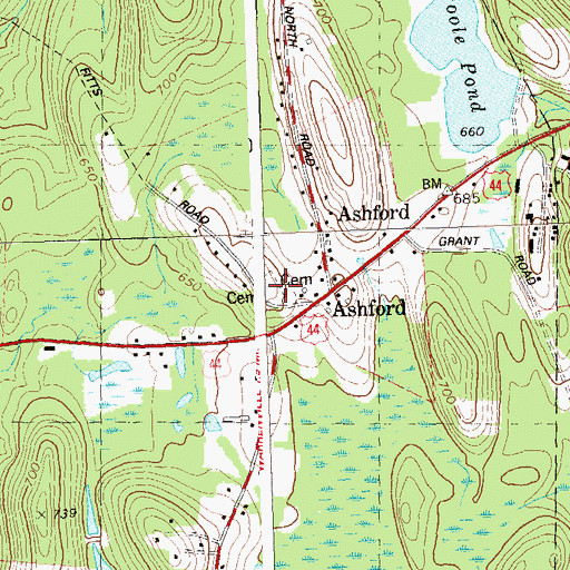 Topographic Map of Old Ashford Cemetery, CT