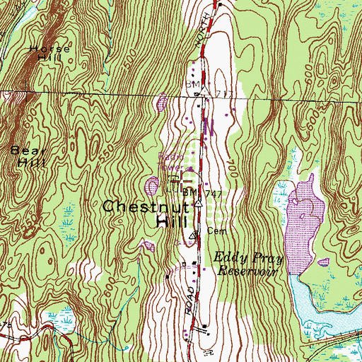 Topographic Map of Old Chestnut Hill Cemetery, CT