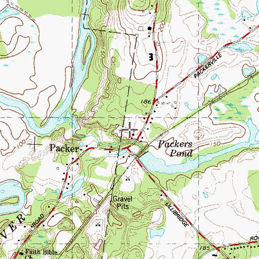 Topographic Map of Packerville Cemetery, CT