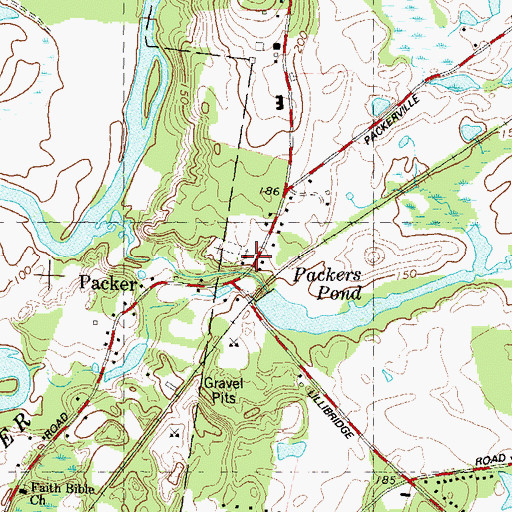 Topographic Map of Packerville Baptist Church, CT