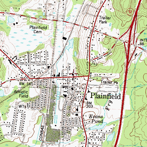 Topographic Map of Plainfield Academy, CT
