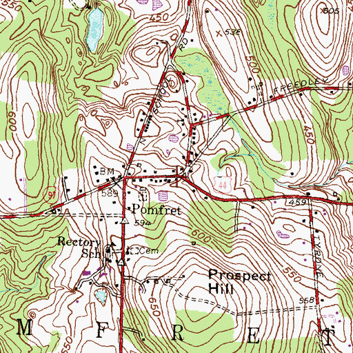 Topographic Map of Pomfret Post Office, CT