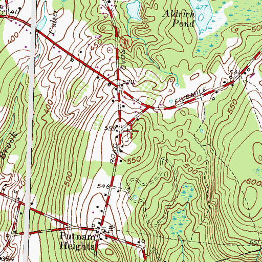Topographic Map of Putnam Heights Cemetery, CT