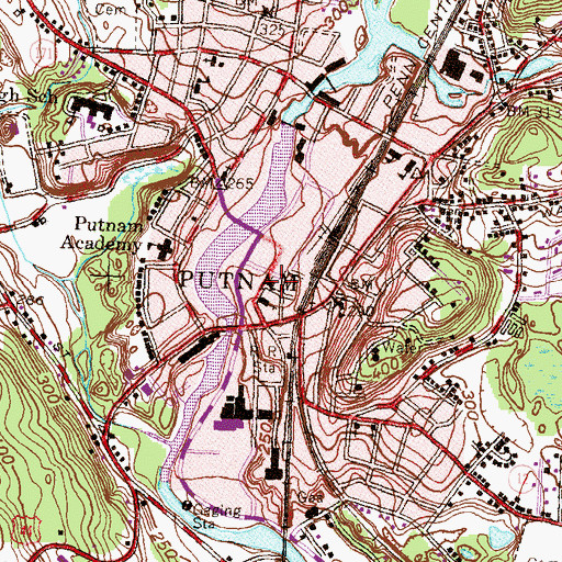 Topographic Map of Putnam Post Office, CT